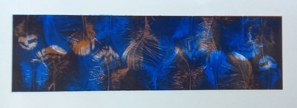Random feather - cobalt & burnt umber